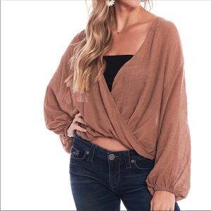 FAVLUX | NEW Orange Faux Wrap Oversized Draped Top Boho Artsy Women’s Size Small